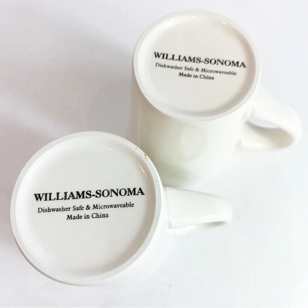Retired Williams Sonoma Snowman Skiing Mugs~Set of 2 Christmas Winter Holiday